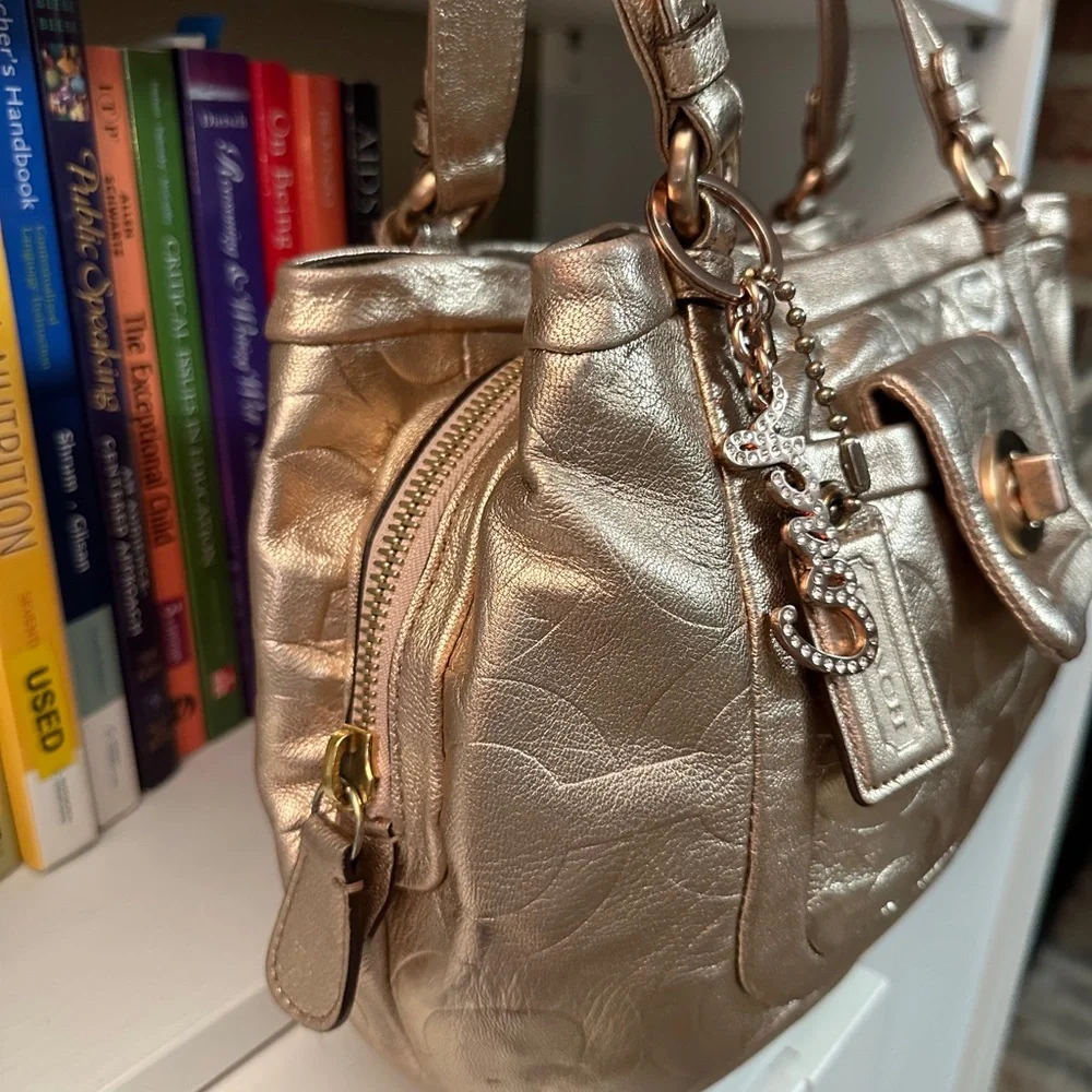 Coach Metallic Rose Gold Signature Leather Shoulder Tote